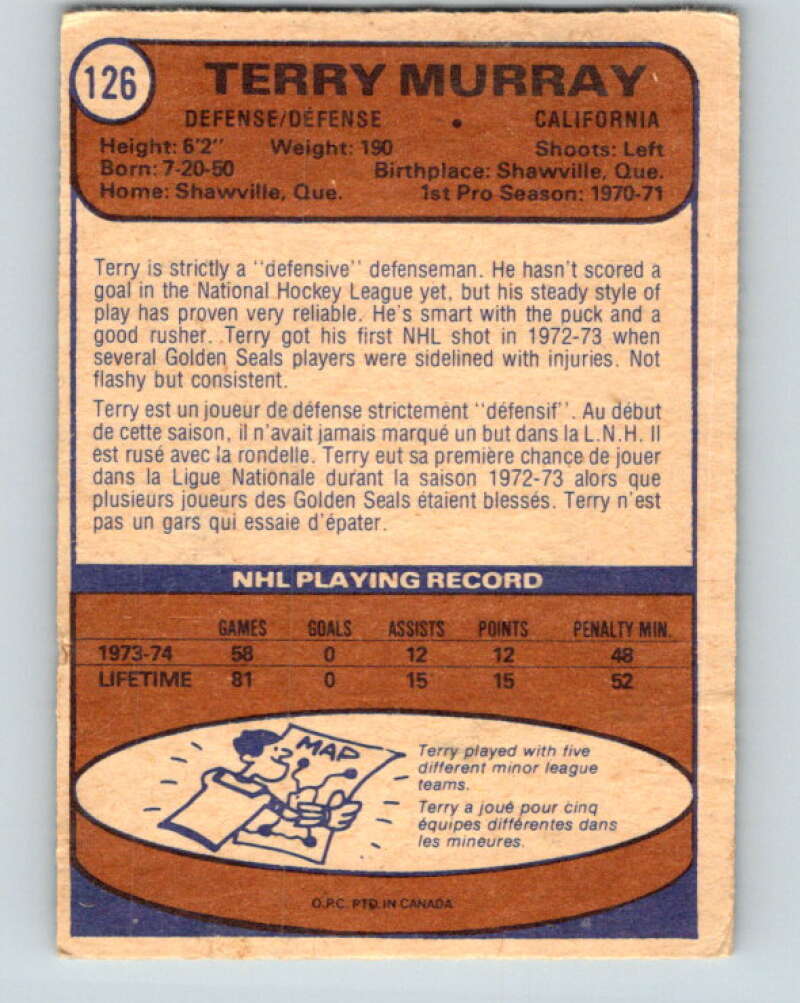 1974-75 O-Pee-Chee #126 Terry Murray California Golden Seals V4513