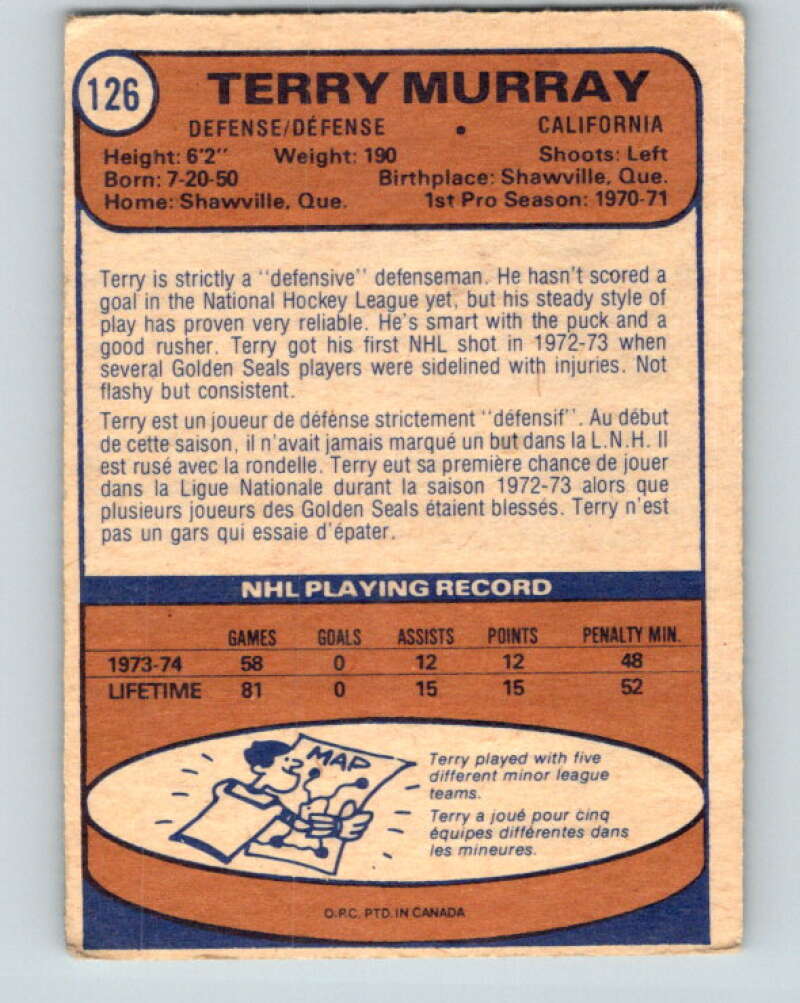 1974-75 O-Pee-Chee #126 Terry Murray California Golden Seals V4515