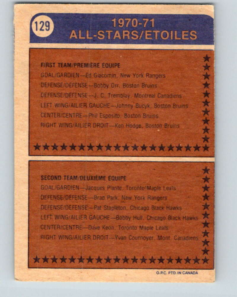 1974-75 O-Pee-Chee #129 Phil Esposito AS Boston Bruins V4519