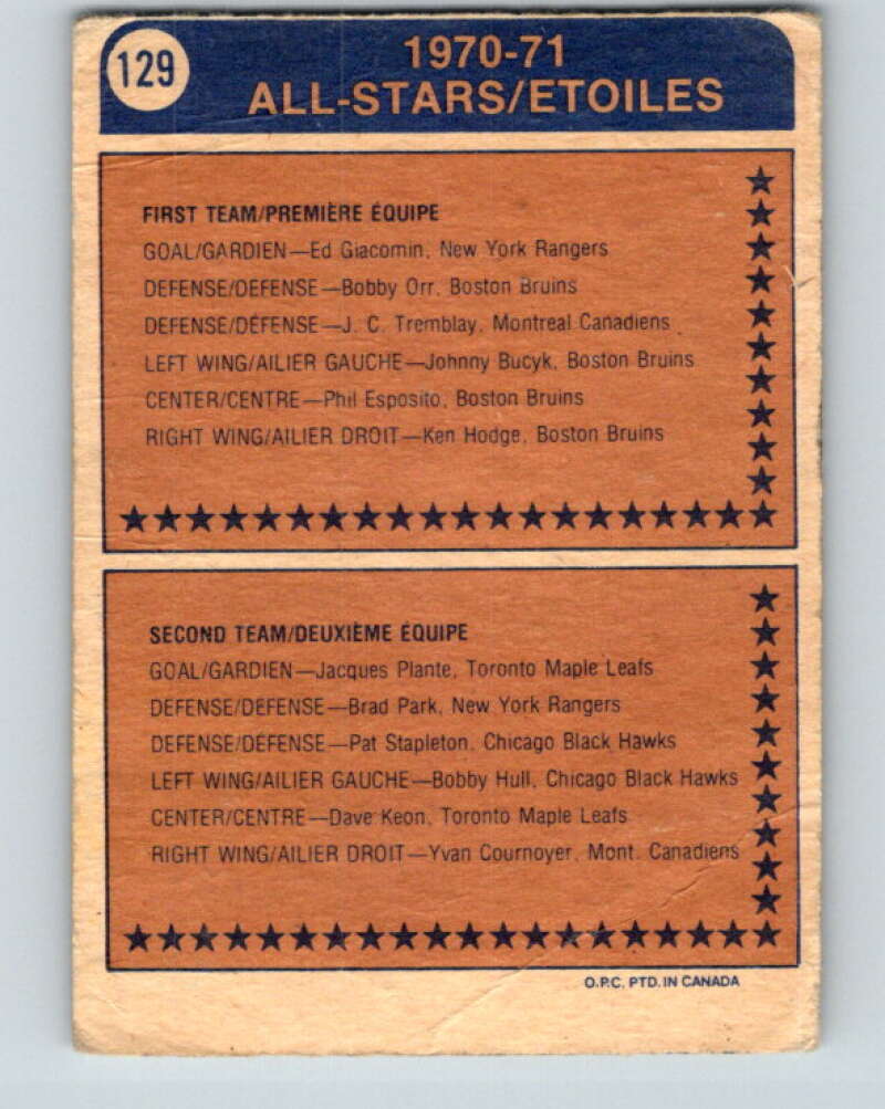 1974-75 O-Pee-Chee #129 Phil Esposito AS Boston Bruins V4521