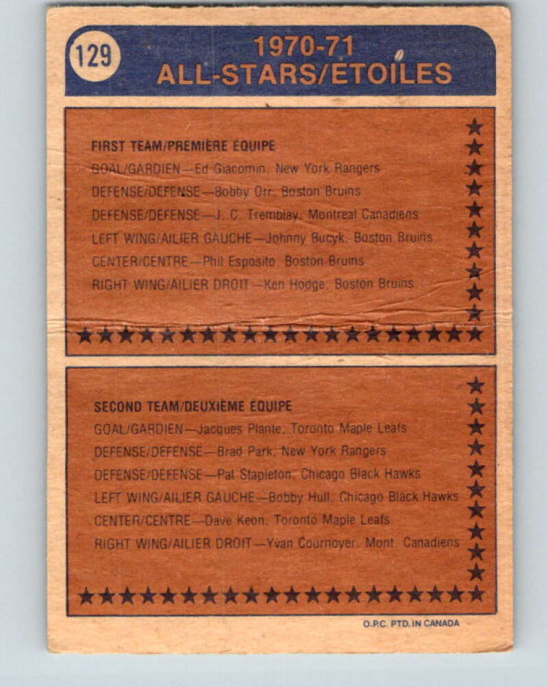 1974-75 O-Pee-Chee #129 Phil Esposito AS Boston Bruins V4522