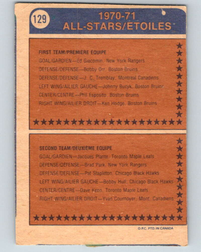 1974-75 O-Pee-Chee #129 Phil Esposito AS Boston Bruins V4523