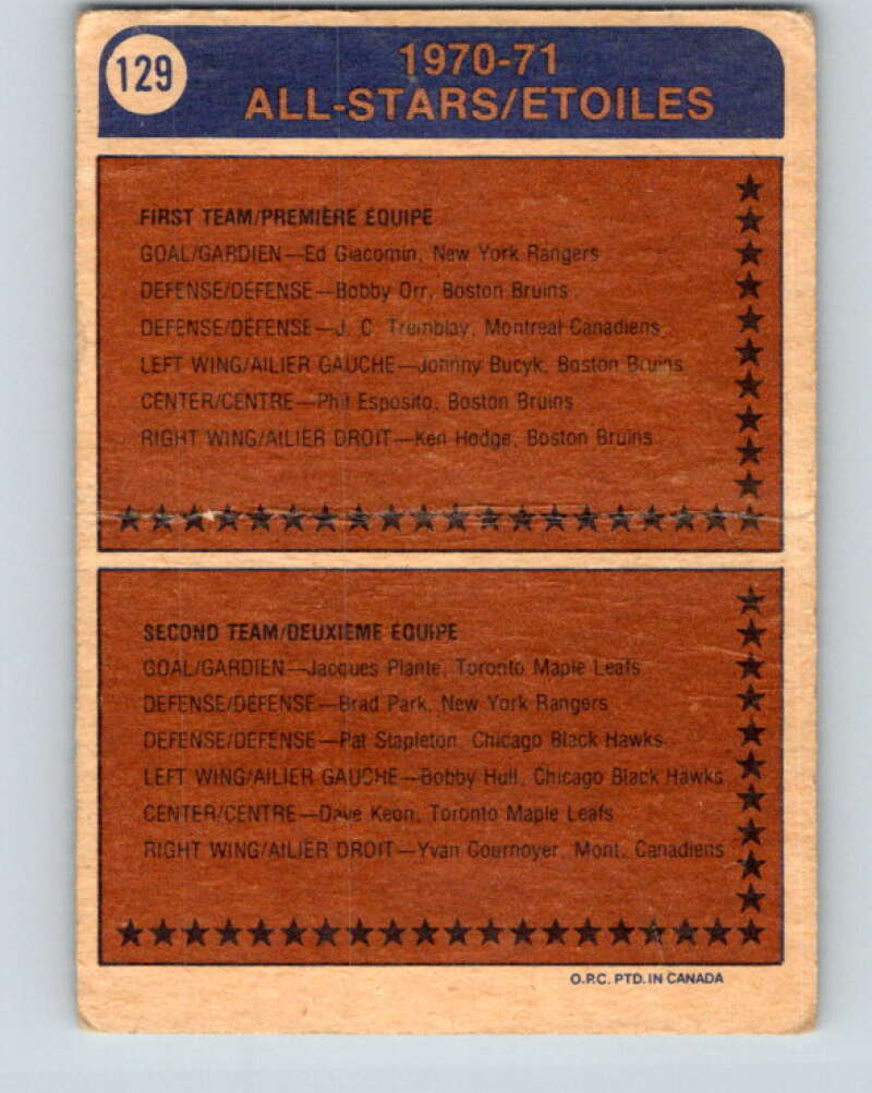 1974-75 O-Pee-Chee #129 Phil Esposito AS Boston Bruins V4524