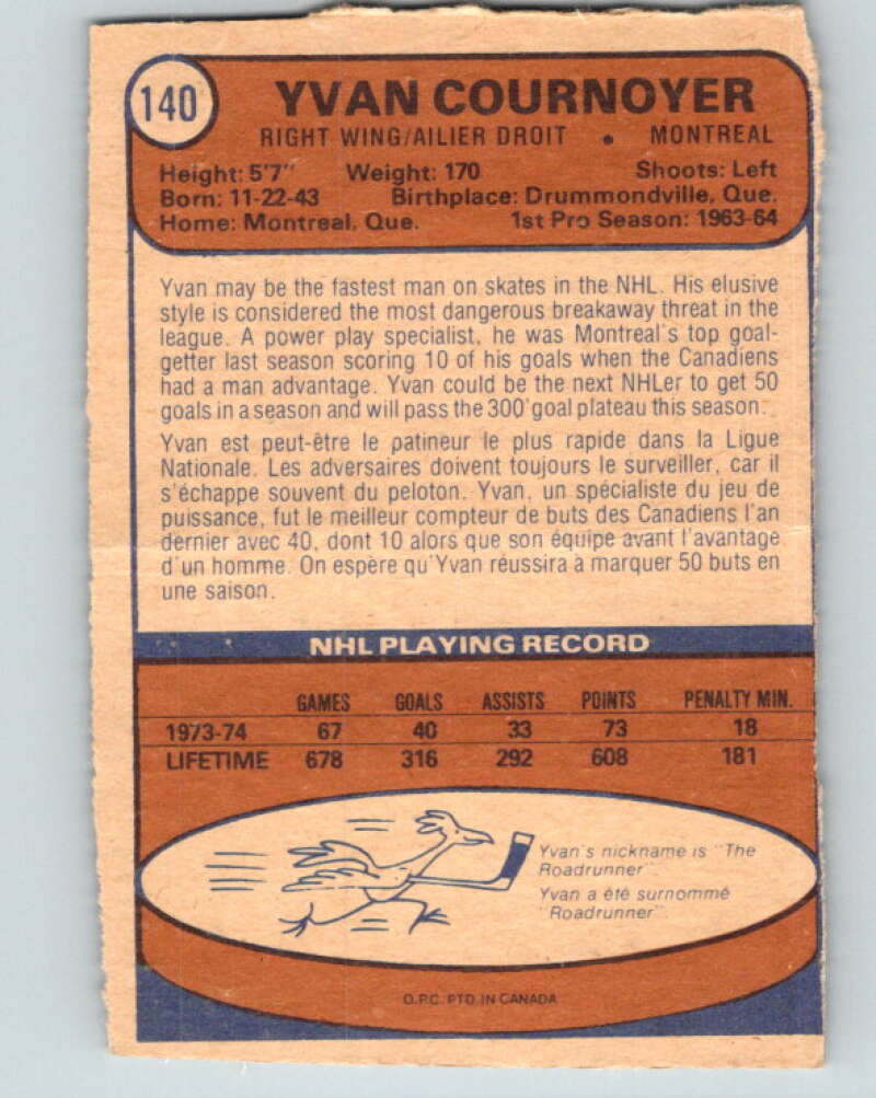1974-75 O-Pee-Chee #140 Yvan Cournoyer Montreal Canadiens V4551