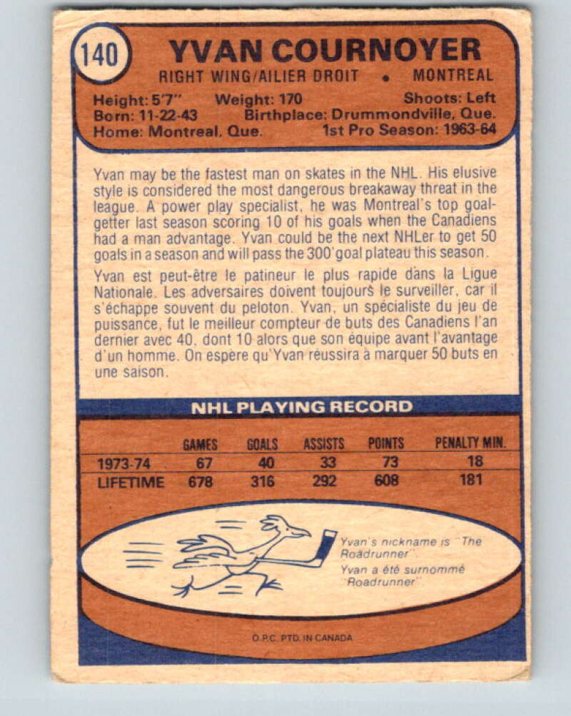 1974-75 O-Pee-Chee #140 Yvan Cournoyer Montreal Canadiens V4552