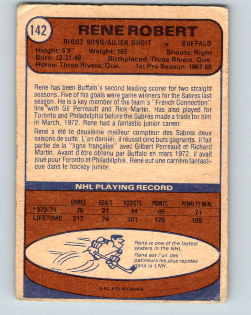1974-75 O-Pee-Chee #142 Rene Robert Buffalo Sabres V4553