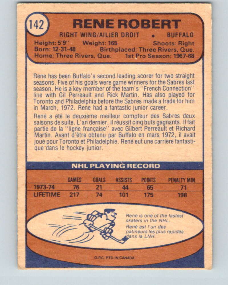 1974-75 O-Pee-Chee #142 Rene Robert Buffalo Sabres V4554