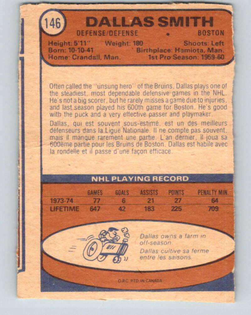 1974-75 O-Pee-Chee #146 Dallas Smith Boston Bruins V4561