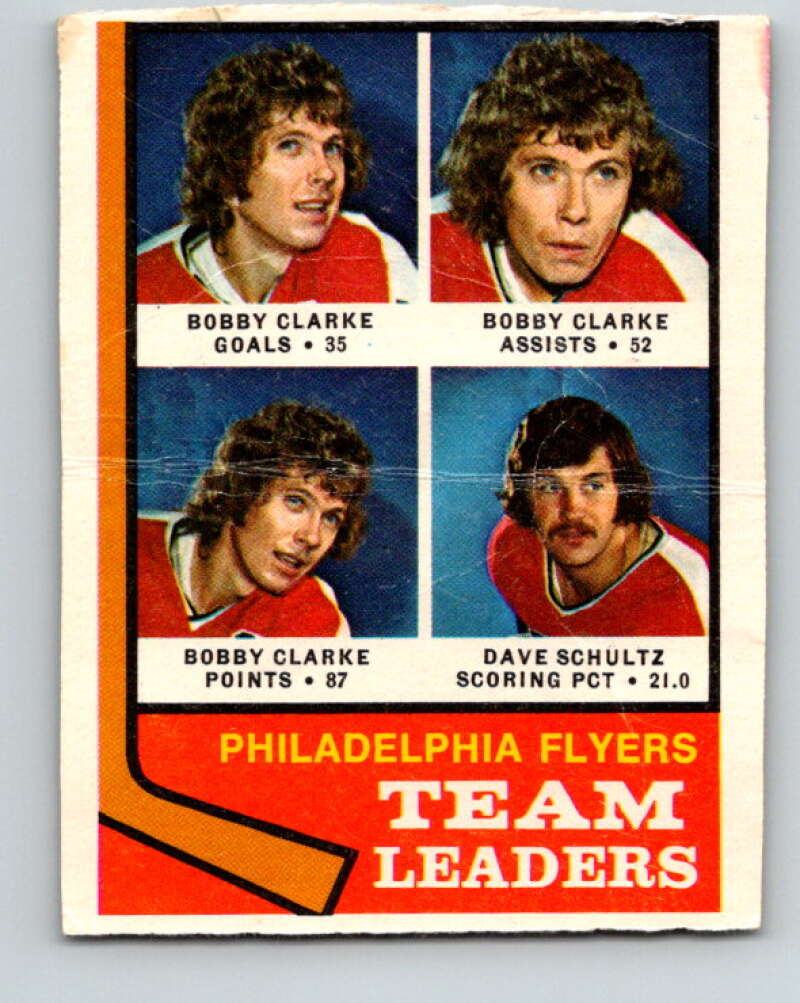 1974-75 O-Pee-Chee #154 Bobby Clarke/Dave Schultz TL Philadelphia Flyers V4577