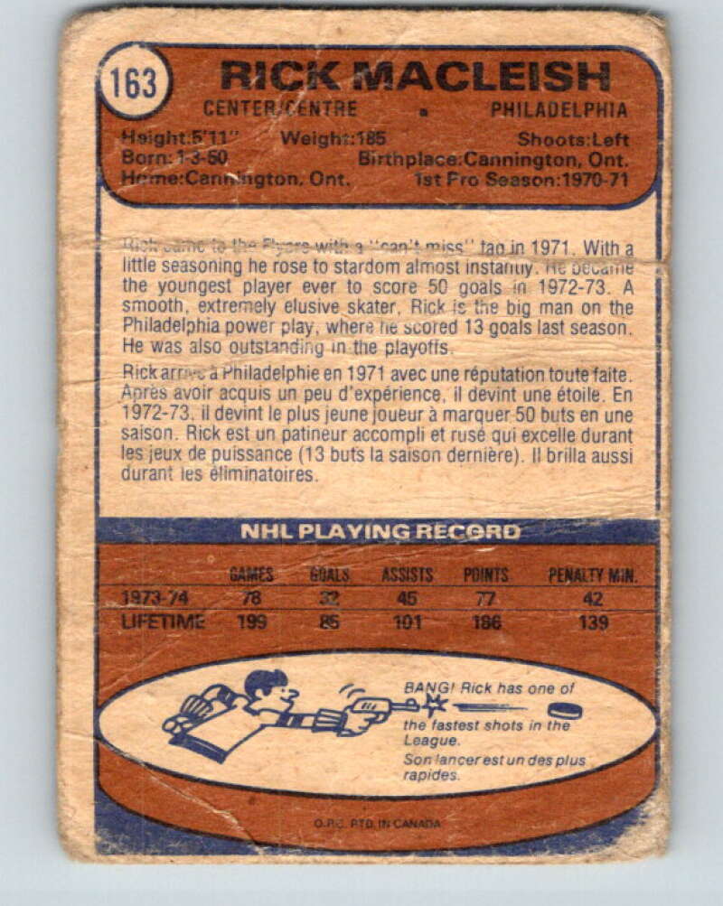 1974-75 O-Pee-Chee #163 Rick MacLeish Philadelphia Flyers V4599