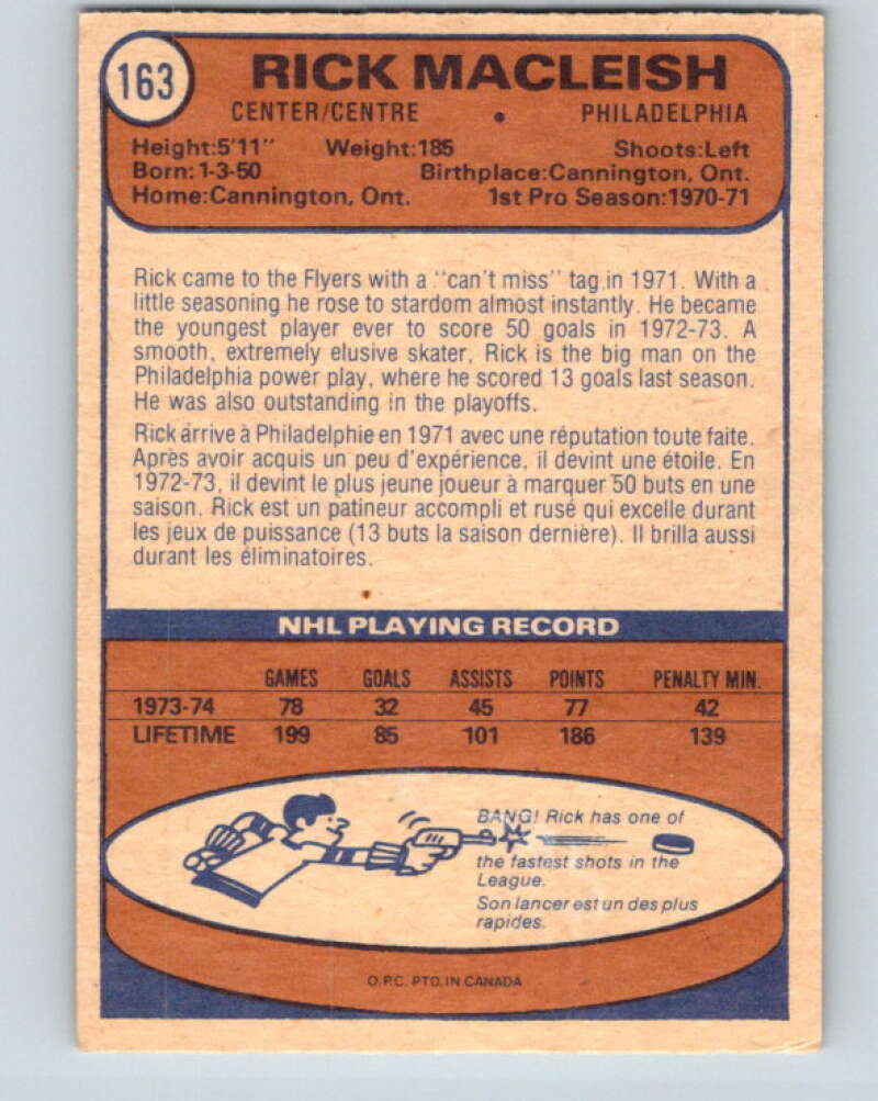 1974-75 O-Pee-Chee #163 Rick MacLeish Philadelphia Flyers V4600