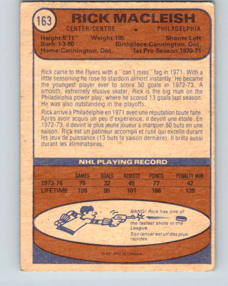 1974-75 O-Pee-Chee #163 Rick MacLeish Philadelphia Flyers V4601