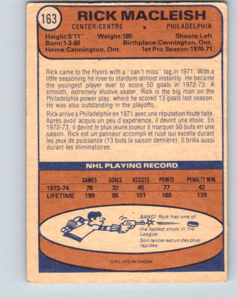 1974-75 O-Pee-Chee #163 Rick MacLeish Philadelphia Flyers V4602