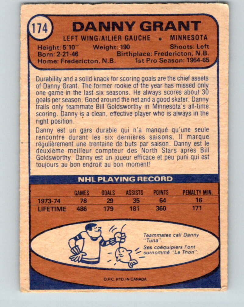1974-75 O-Pee-Chee #174 Danny Grant Minnesota North Stars V4629