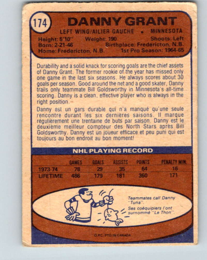1974-75 O-Pee-Chee #174 Danny Grant Minnesota North Stars V4632