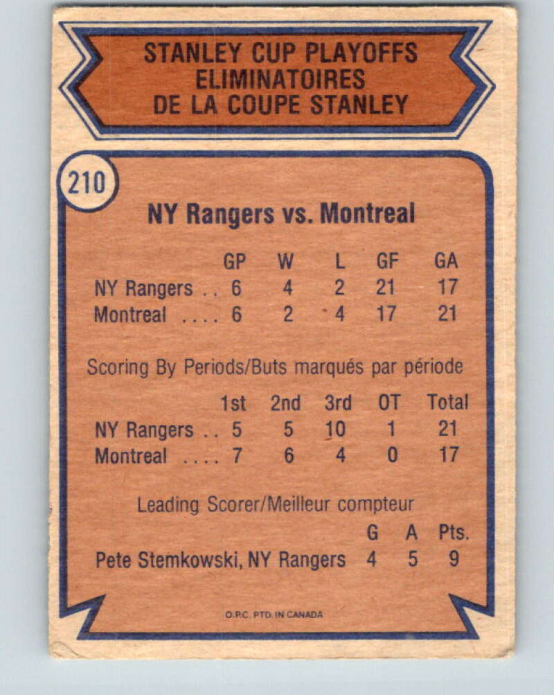 1974-75 O-Pee-Chee #210 Quarterfinals New York Rangers V4734