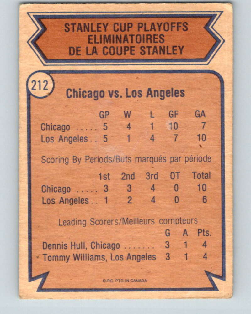 1974-75 O-Pee-Chee #212 Quarterfinals Chicago Blackhawks V4741