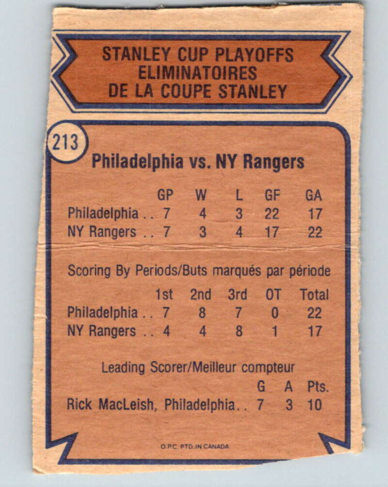 1974-75 O-Pee-Chee #213 Semifinals Flyers over Rangers Philadelphia Flyers V4742