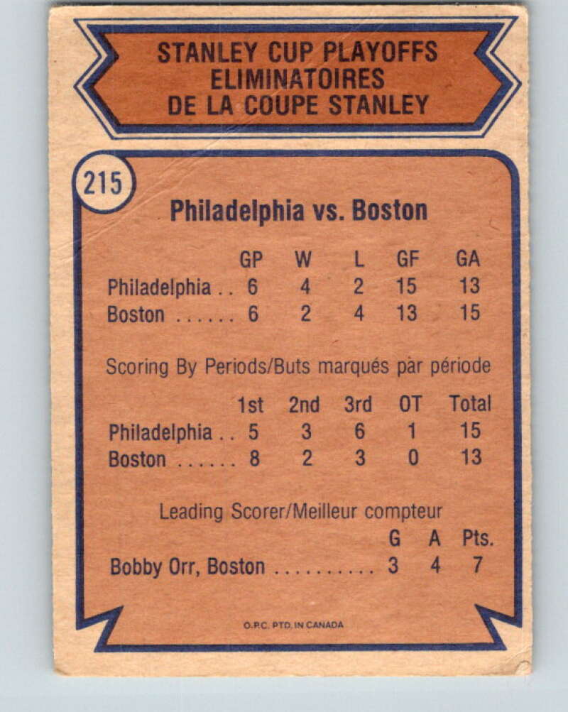1974-75 O-Pee-Chee #215 1974 Finals Flyers over Bruins Philadelphia Flyers V4747