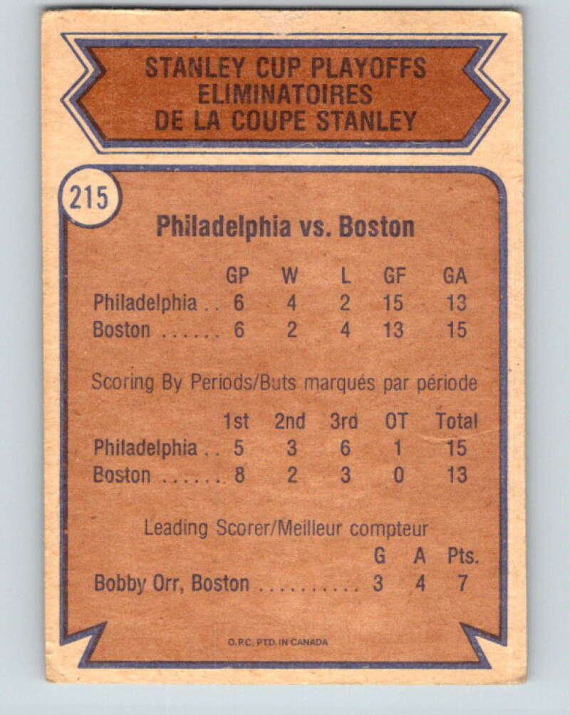 1974-75 O-Pee-Chee #215 1974 Finals Flyers over Bruins Philadelphia Flyers V4748