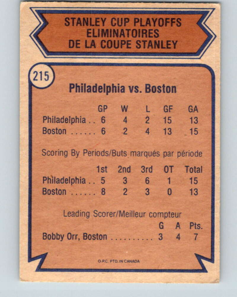 1974-75 O-Pee-Chee #215 1974 Finals Flyers over Bruins Philadelphia Flyers V4749