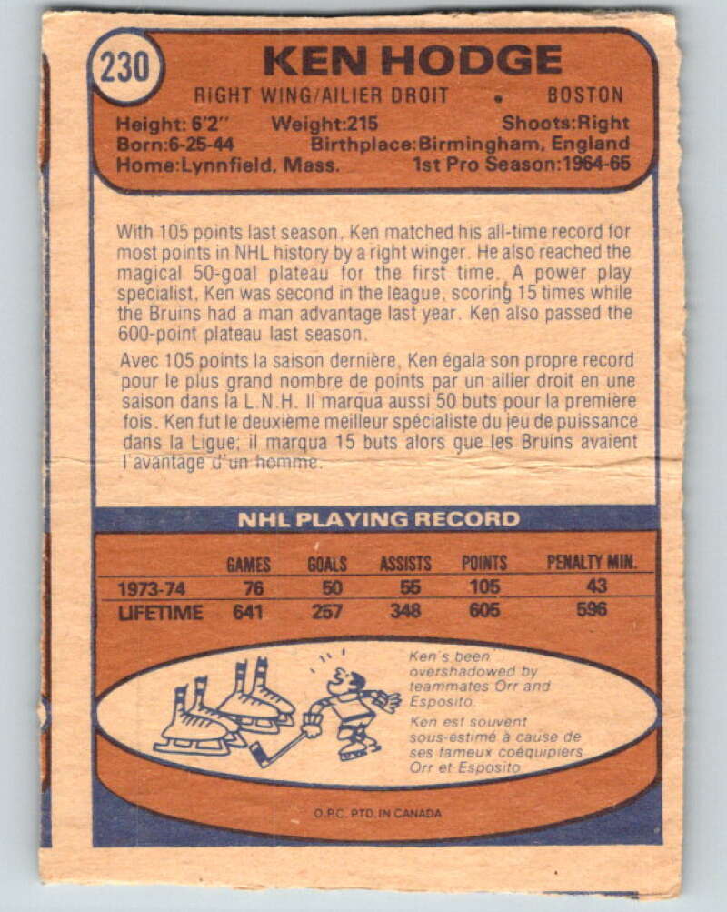 1974-75 O-Pee-Chee #230 Ken Hodge Boston Bruins V4789