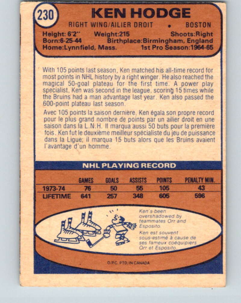 1974-75 O-Pee-Chee #230 Ken Hodge Boston Bruins V4795
