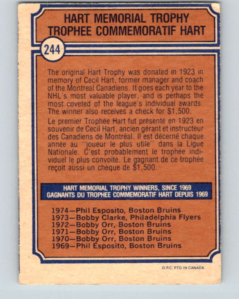 1974-75 O-Pee-Chee #244 Phil Esposito Boston Bruins V4839
