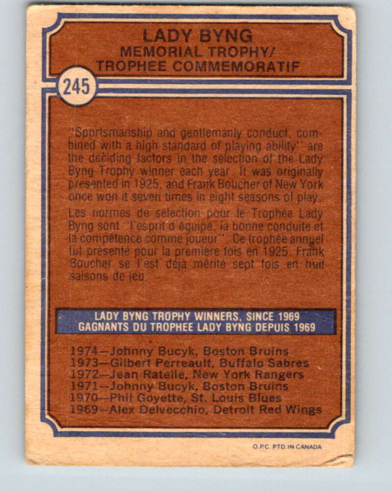 1974-75 O-Pee-Chee #245 Johnny Bucyk Boston Bruins V4842