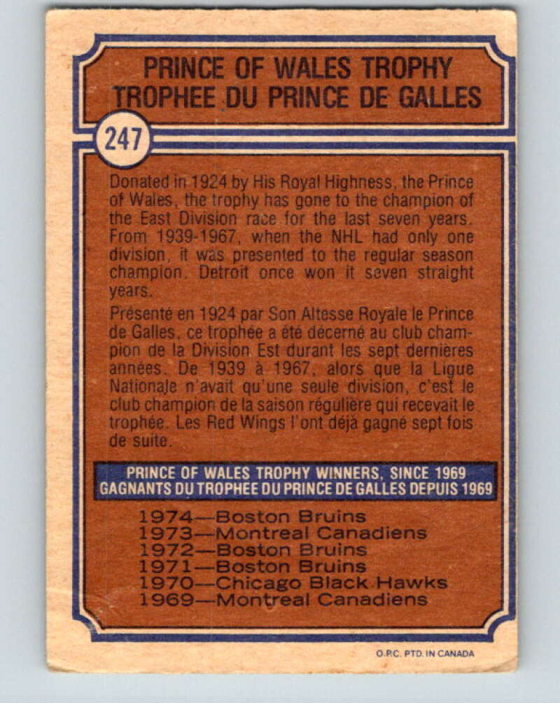 1974-75 O-Pee-Chee #247 Boston Bruins Prince of Wales Trophy Boston Bruins V4845