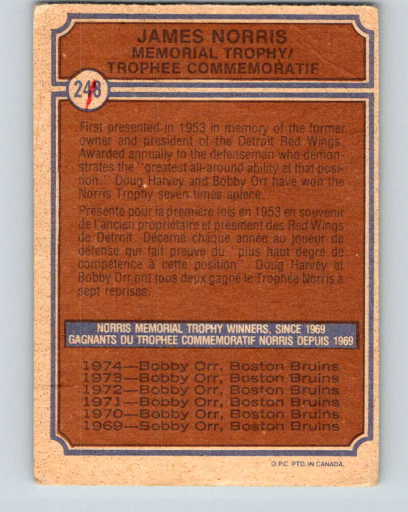 1974-75 O-Pee-Chee #248 Bobby Orr Boston Bruins V4847