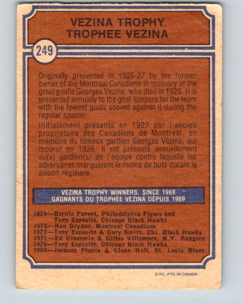 1974-75 O-Pee-Chee #249 Bernie Parent Philadelphia Flyers V4848