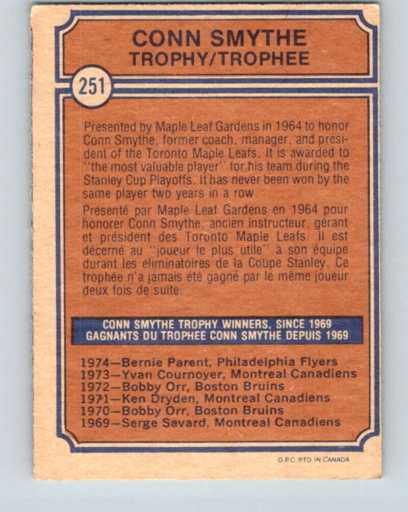 1974-75 O-Pee-Chee #251 Bernie Parent Philadelphia Flyers V4853