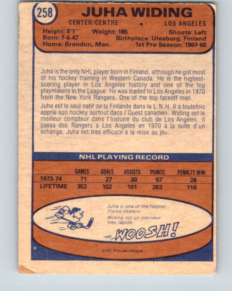 1974-75 O-Pee-Chee #258 Juha Widing Los Angeles Kings V4865