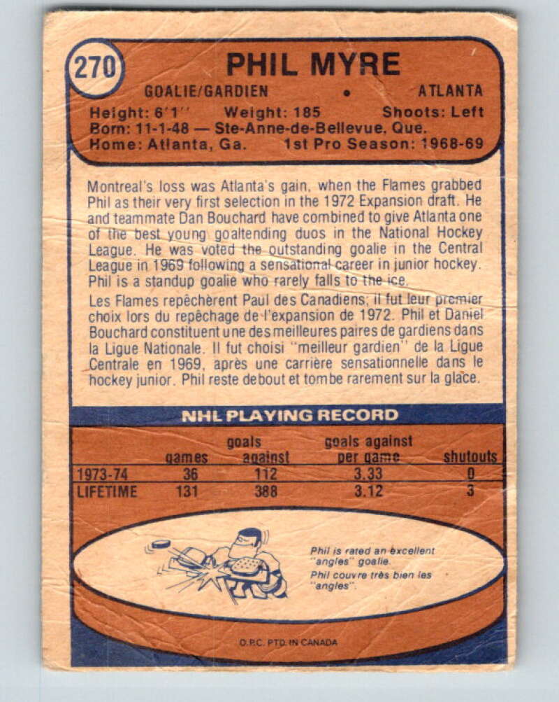 1974-75 O-Pee-Chee #270 Phil Myre Atlanta Flames V4890