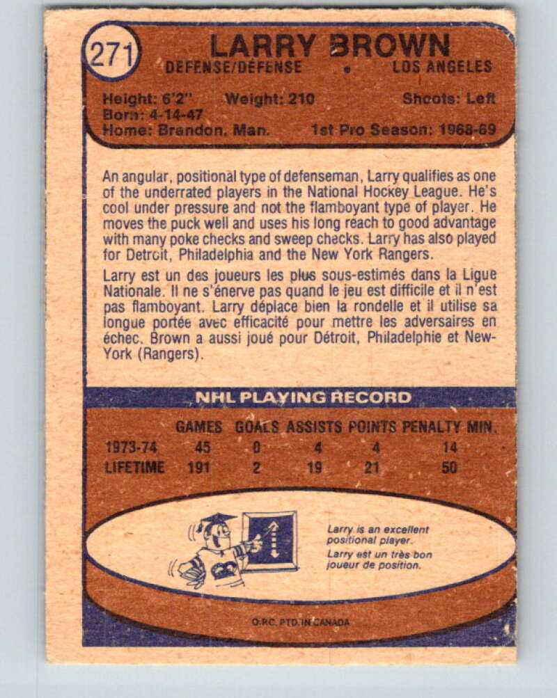 1974-75 O-Pee-Chee #271 Larry Brown RC Rookie Los Angeles Kings V4891