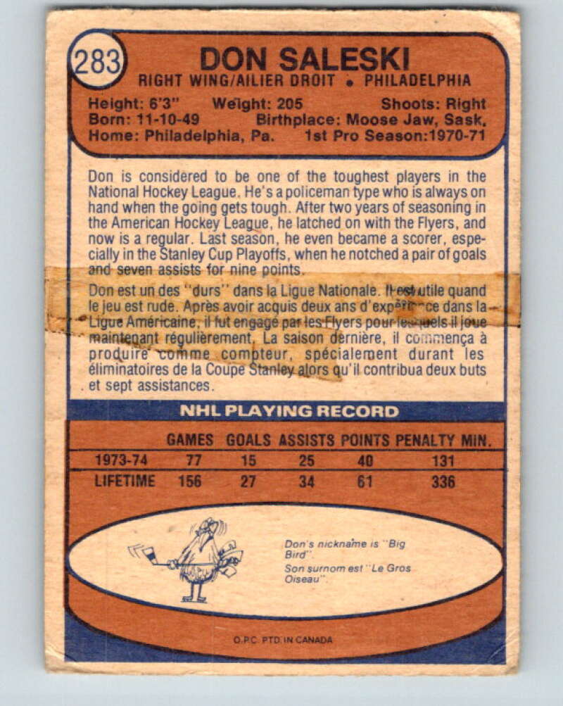 1974-75 O-Pee-Chee #283 Don Saleski Philadelphia Flyers V4910