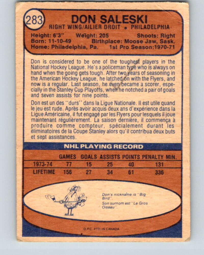 1974-75 O-Pee-Chee #283 Don Saleski Philadelphia Flyers V4913