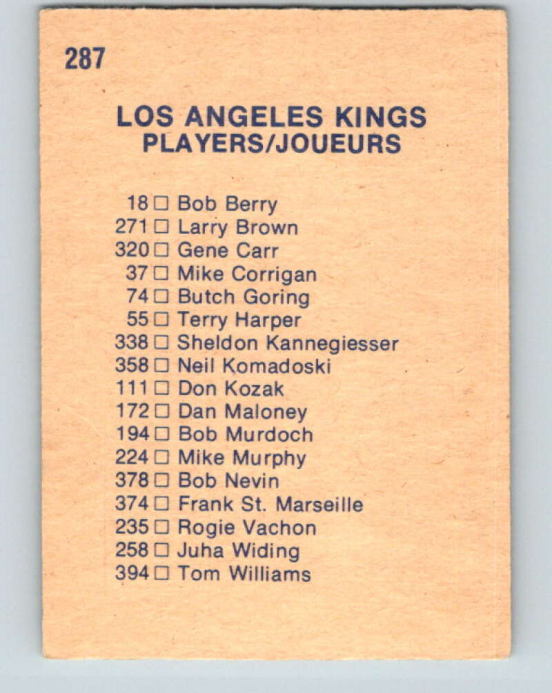 1974-75 O-Pee-Chee #287 Los Angeles Kings TC Los Angeles Kings V4923