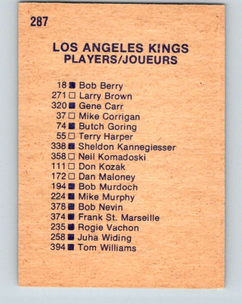 1974-75 O-Pee-Chee #287 Los Angeles Kings TC Los Angeles Kings V4924