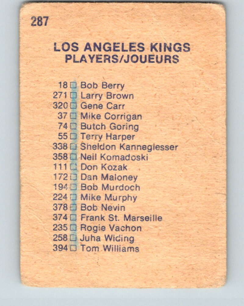 1974-75 O-Pee-Chee #287 Los Angeles Kings TC Los Angeles Kings V4926