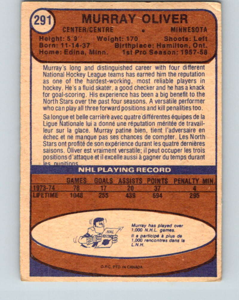 1974-75 O-Pee-Chee #291 Murray Oliver Minnesota North Stars V4933