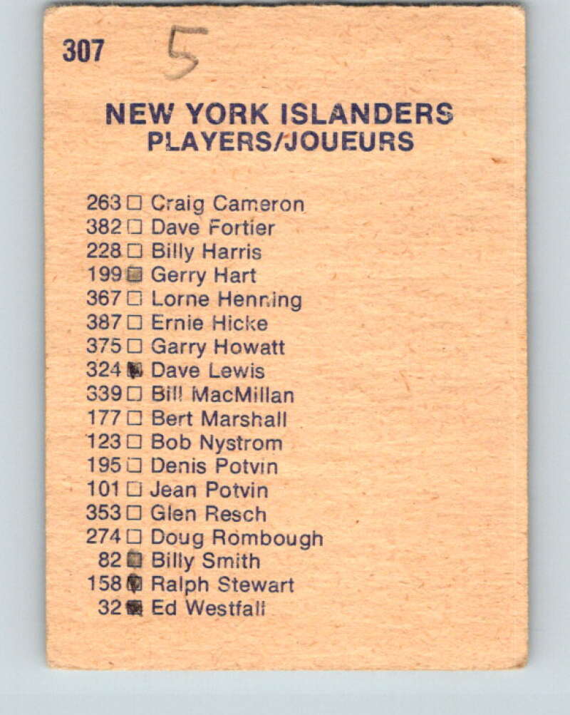 1974-75 O-Pee-Chee #307 New York Islanders TC New York Islanders V4961