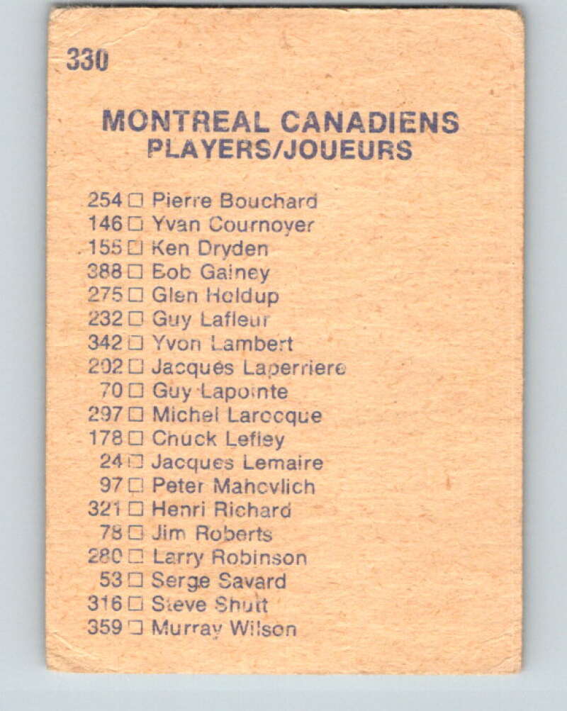 1974-75 O-Pee-Chee #330 Montreal Canadiens TC UER Montreal Canadiens V5003