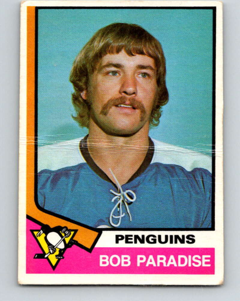 1974-75 O-Pee-Chee #343 Bob Paradise RC Rookie Pittsburgh Penguins V5026