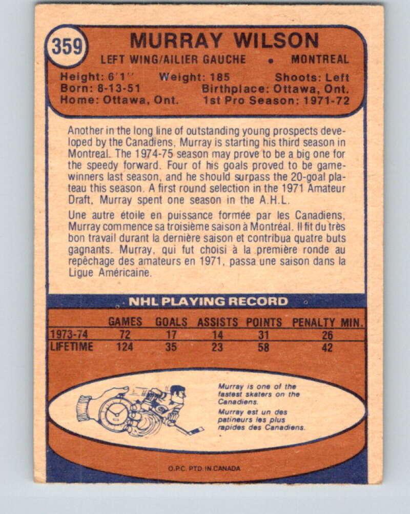 1974-75 O-Pee-Chee #359 Murray Wilson Montreal Canadiens V5061
