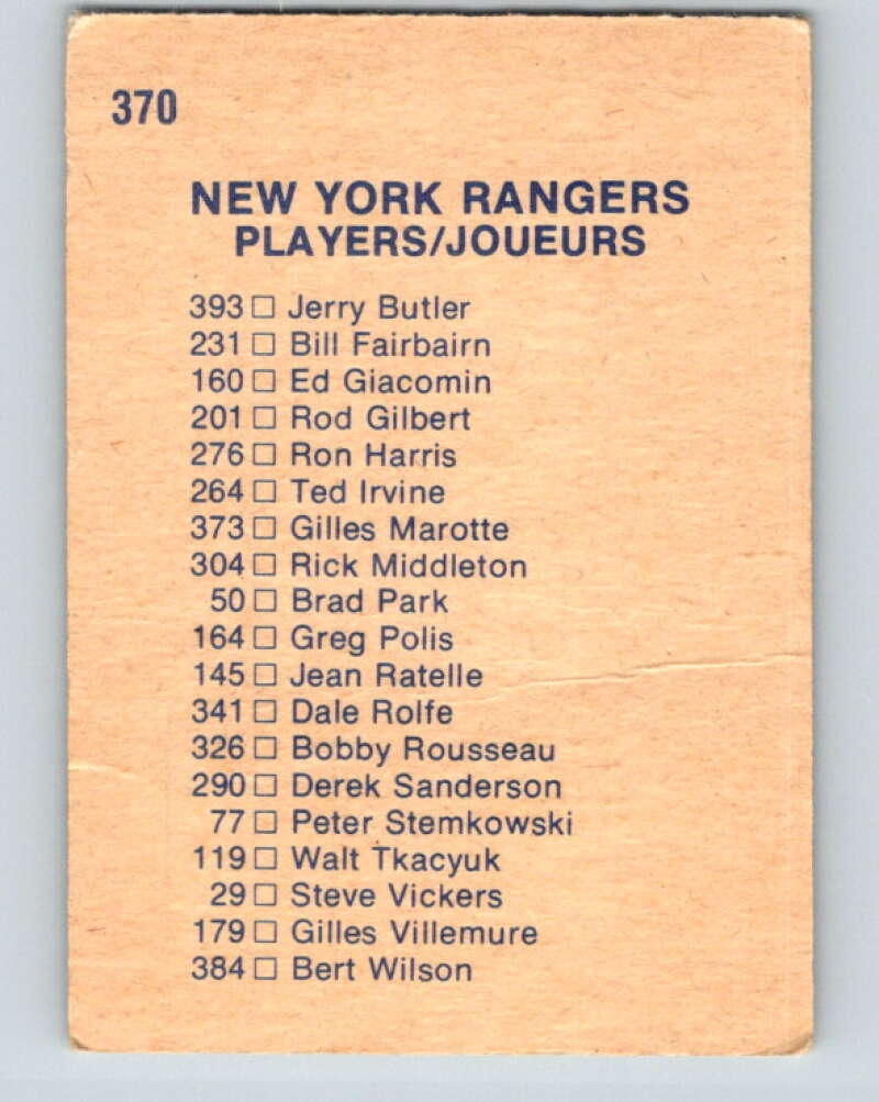 1974-75 O-Pee-Chee #370 New York Rangers TC New York Rangers V5087
