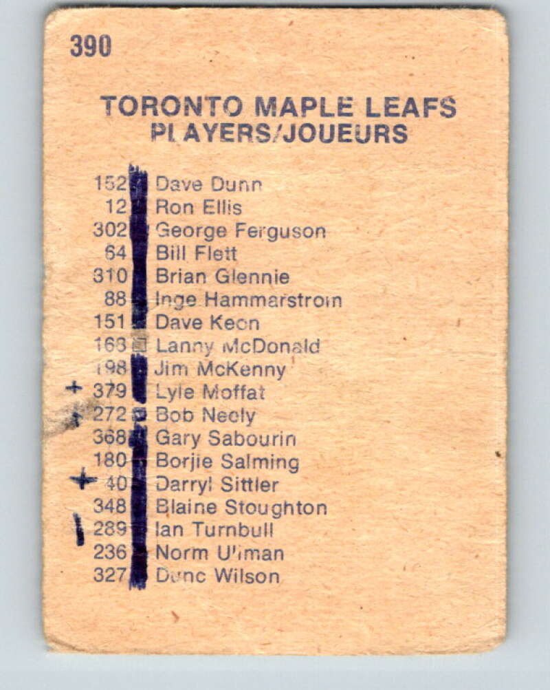1974-75 O-Pee-Chee #390 Toronto Maple Leafs TC Toronto Maple Leafs V5119