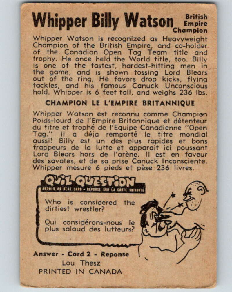 1954 Parkhurst #3 Whipper Billy Watson Wrestling Vintage Sports Card V5131