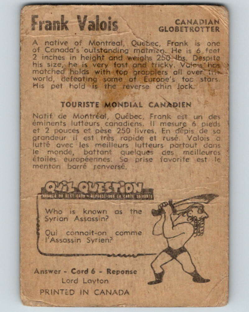 1954 Parkhurst #7 Frank Valois Wrestling Vintage Sports Card V5132